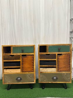 Boho Multi-Drawer Wood Cabinet Set of 2