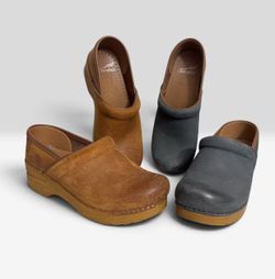 2 Pairs Of Dansko Oiled Professional Clogs EU 37 Honey Distressed & Dusty Blue