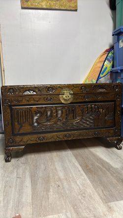 Vintage Chinese wood carved chest
