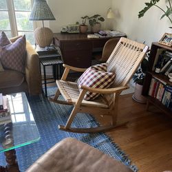 Beautiful Mid-Century Hans Wegner Style Woven Rocking Chair