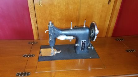 Vintage Sears, Kenmore Rotary Sewing Machine 117-141 in Cabinet, with Accessoried, Booklets, and Optional Chair
