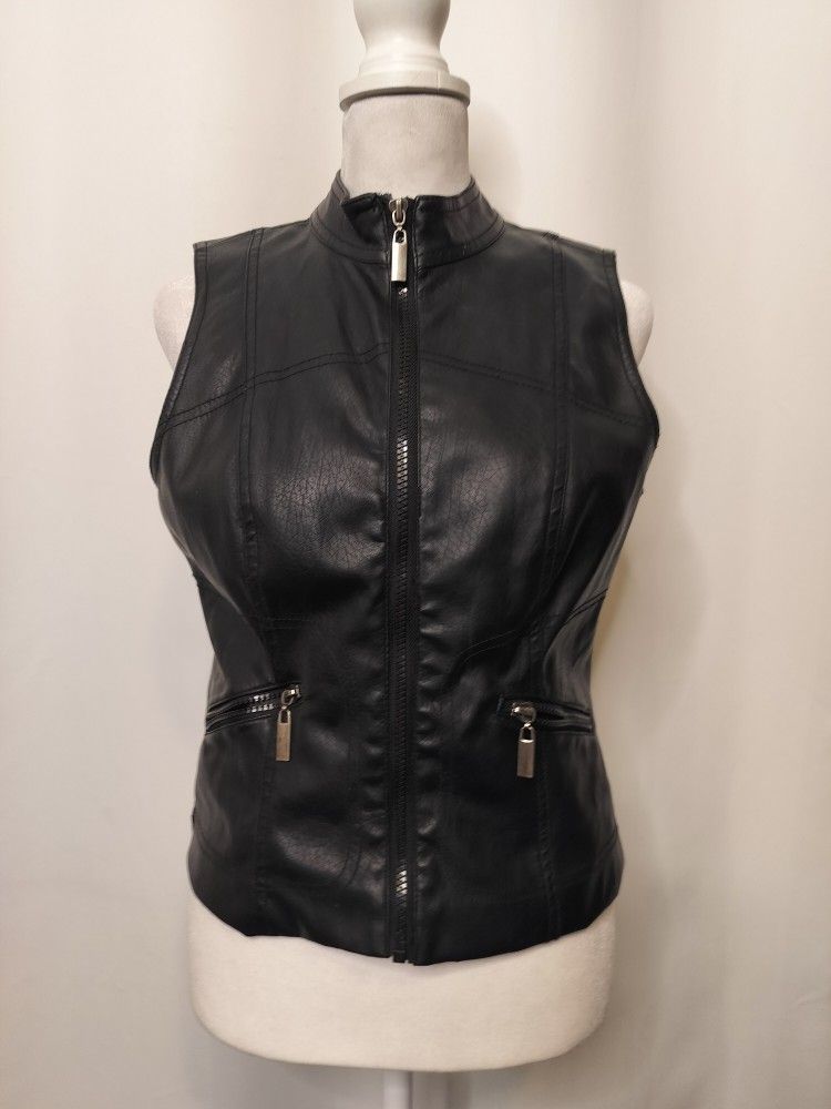 Women's Black Paris Blues Leather Vest (Medium)