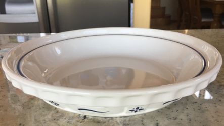 New Longaber Pie Plate, blue design. Made in the USA.