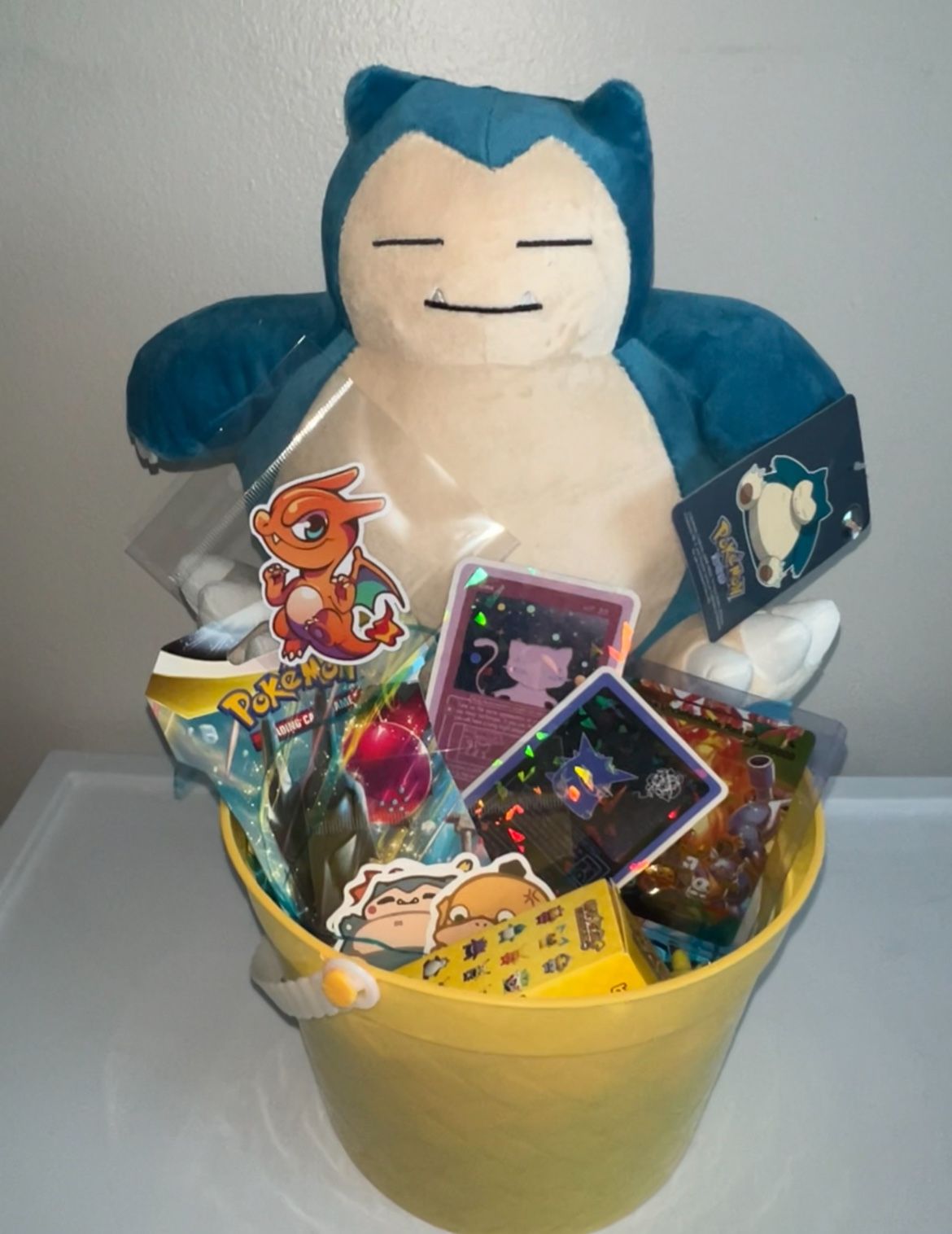 Snorlax Pokemon Plush Bucket Ultra Rare Holographic Pokemon Card Collectible 