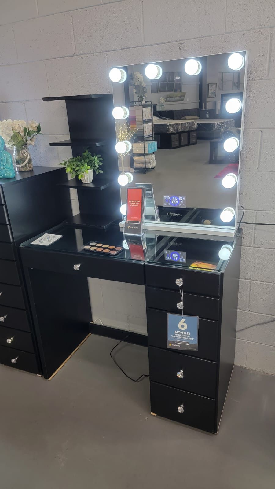 Black 7- Drawer Vanity Set With Bluetooth Vanity Mirror And Shelf