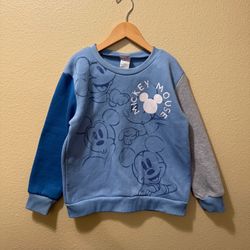 Boys 5/6 Mickey Mouse Disney Junior Blue Gray Color Block Crewneck Sweater - B