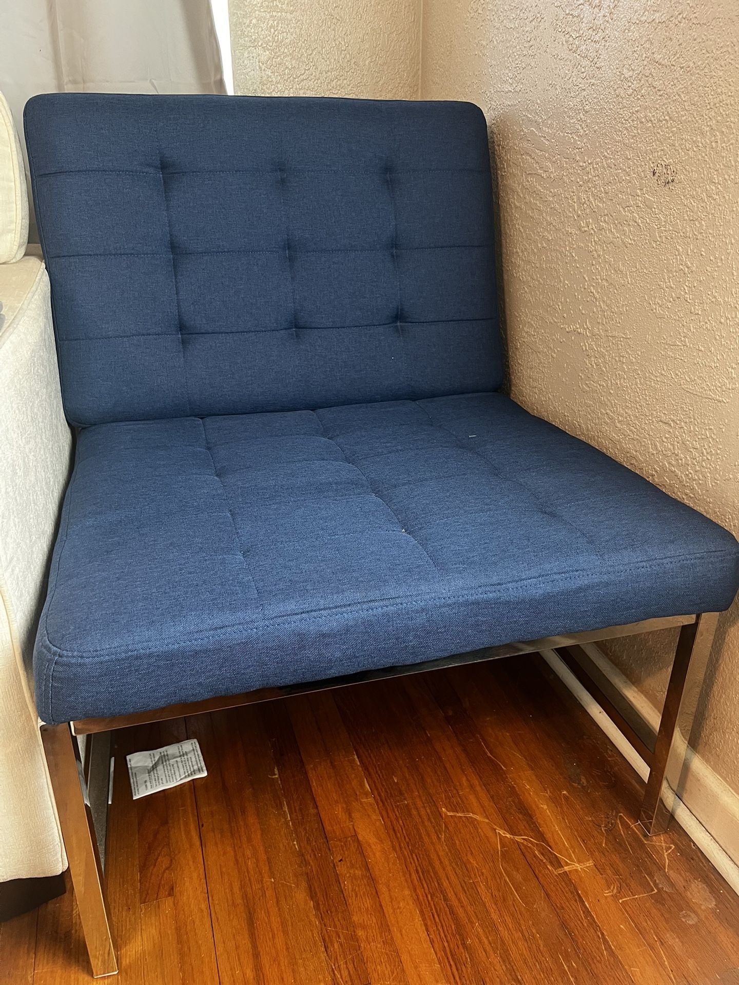 Blue Living Room accent chair with a stainless steel metal base.