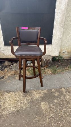 Wood Bar Stool with Arms and Nailhead Trim