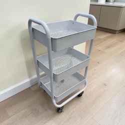 White Metal Three Tier Rolling Storage Organizer Basket Cart! Good condition 19x12x31in