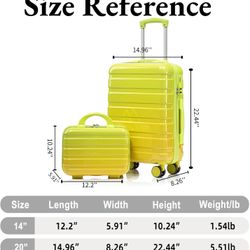 Gradient Green-Yellow Luggage Set 14" & 20" - 2 Piece PC Spinner Wheel Suitcases with Combination Lock, Lightweight Carry On for Business & Vacation11