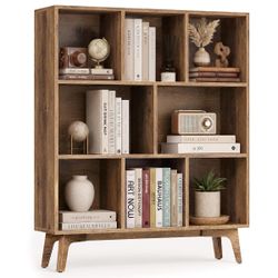 Mid-Century Modern 8-Cube Bookshelf, 35.4 x 9.4 x 42.3 Inch Bookcase with legs, Storage Organizer, Display Shelf for Living Room, MAEZO Collection ULB