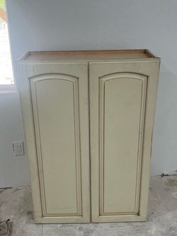 Double Door Wall Cabinet Cream Antique