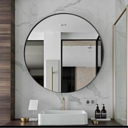 Matte Black Round Mirrors (x2)