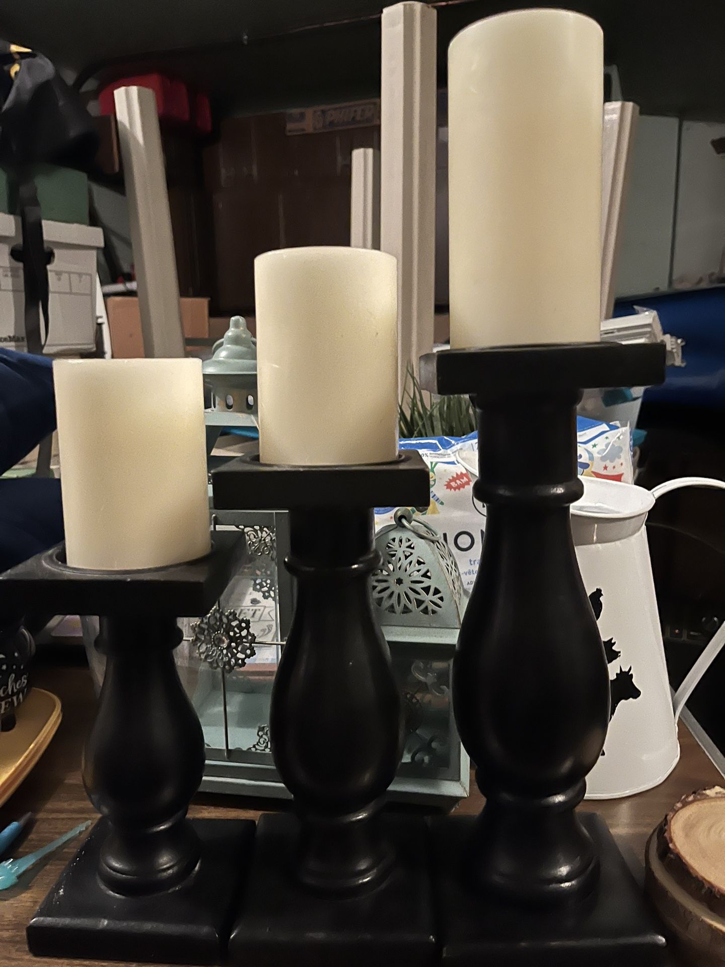 Flameless, Candles, And Pillar, Candle Holders Set Of Three