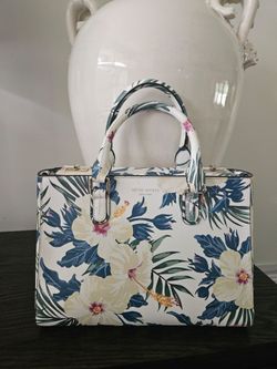 New Henri Bendel tropical floral print leather tote bag