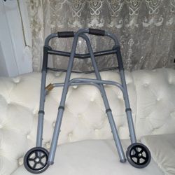 Foldable Adjustable Height 2-Wheel Walking Frame Silver Black Adult Senior
