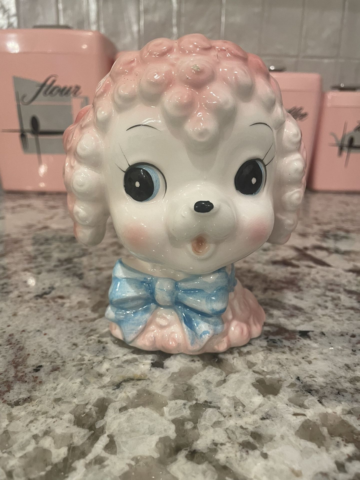 Vintage Pink Poodle Lamb Head Planter Vase By Inarco Mid Century Kitschy Decor