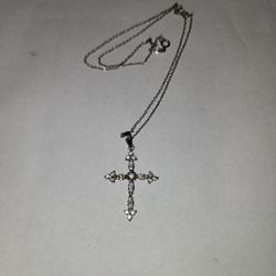 Womens Sterling Silver Necklace With Cross Pendant