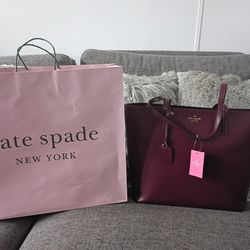 New KNew Kate Spade Janie Smooth Leather Cherrywood Tote Handbag Style #WKRU6263
