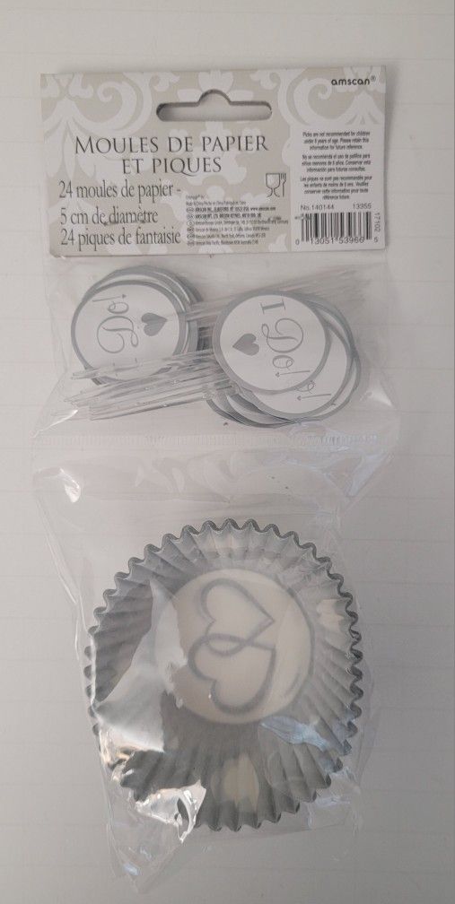 9 Pkgs Of 24 Count Engagement Bridal Cupcake Liner Baking Cups Picks Party Supplies