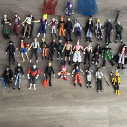 Jjk, dragon ball z, Naruto, one piece, and chainsaw man anime figures
