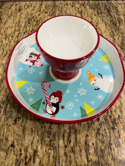 St. Nicholas Square North Pole Christmas Chip and Dip plus cake stand Set