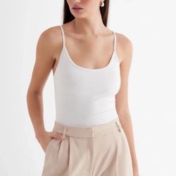 New Express White Scoop Neck Cami Bodysuit XS