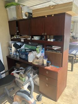 Large Office Desk With File Cabinets, Drawers, And More