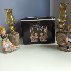 Vintage Pair Ceramic Oil Lamps Dutch Boy and Girl 5”x3.5”