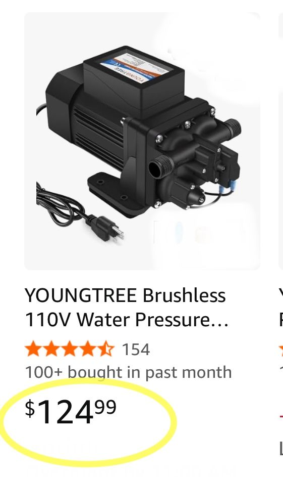 YOUNGTREE Brushless 110V Water Pressure Transfer Pump Continuous Duty 6.0GPM 55PSI On Demand Fresh Water Diaphragm Pump 110 Volt AC PUMP ONLY!