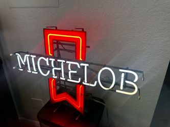 Vintage Michelob Beer Glass Neon Sign – Red Ribbon / Bowtie Bar Light (1988) - MAN CAVE