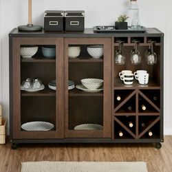 Brand New walnut Wood Mobile Buffet / wine cabinet / pantry / Side Board on wheels