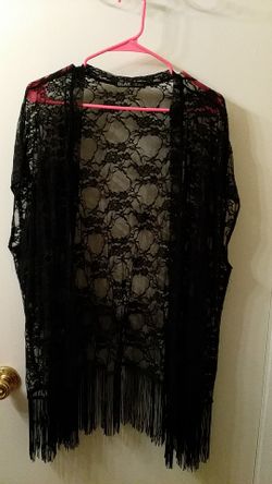 Black lace cardigan with fringe size L $3.00 / Black lace cardigan size XL $5.00
