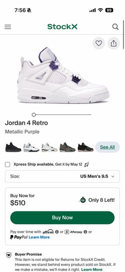 Jordan 4 metallic purple