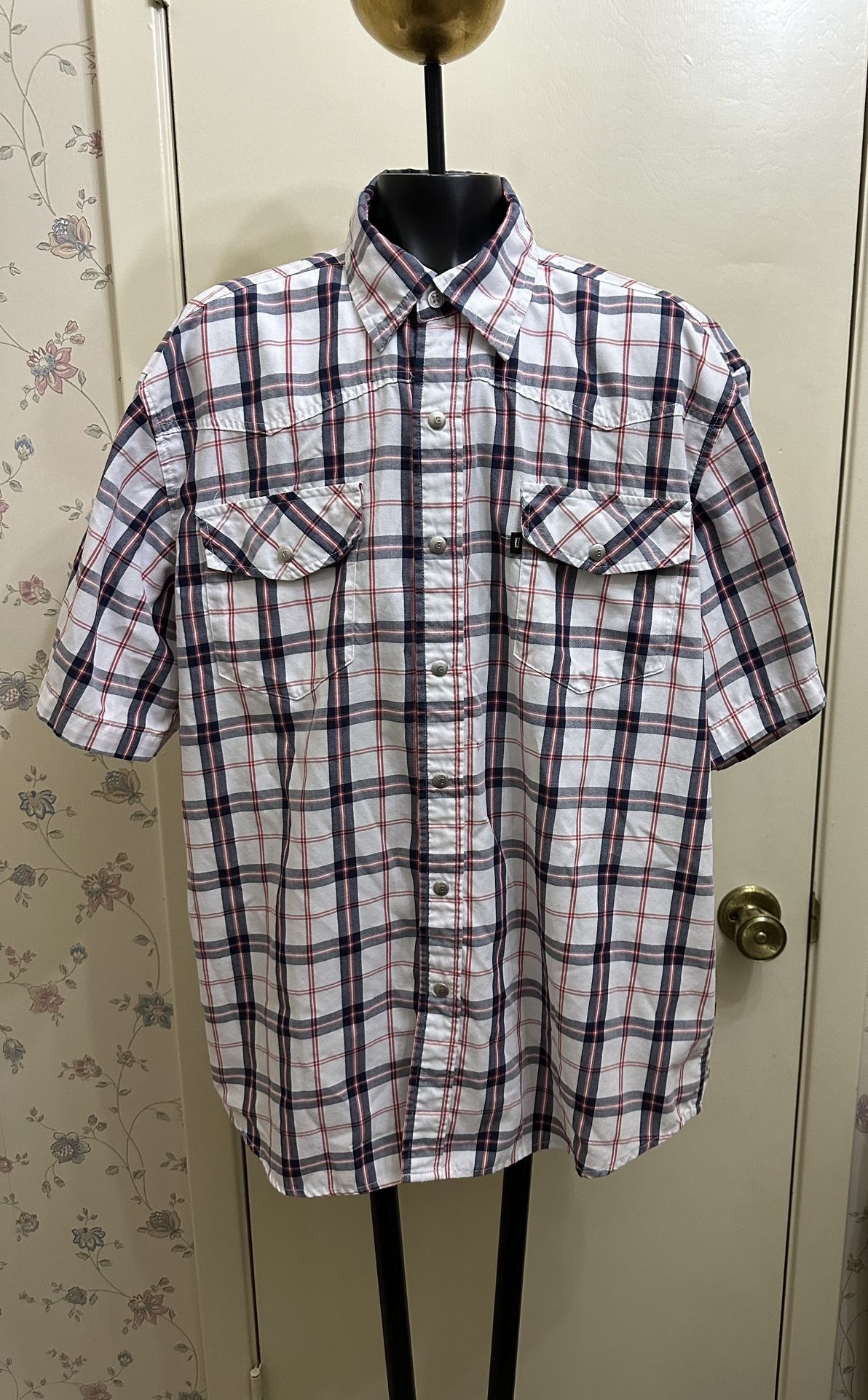 K3 Mens Western Fit Snap Short Sleeve Button Down Shirt Size Medium