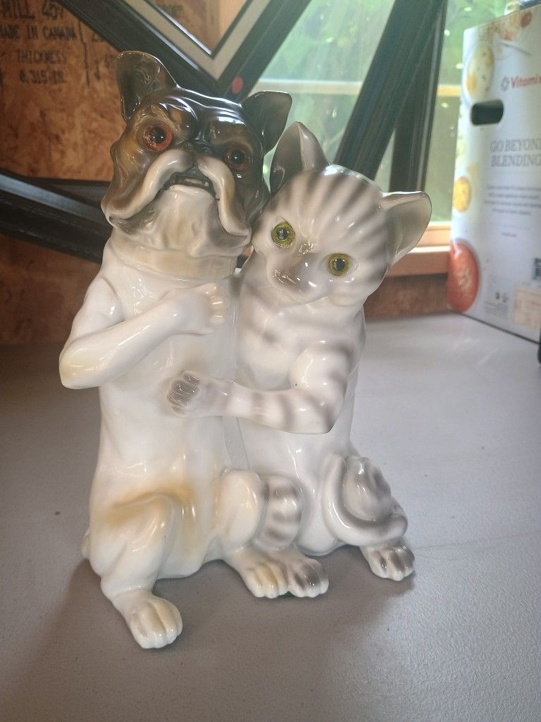 Antique Bulldog Tabby Cat Talk Bank. Free Shipping