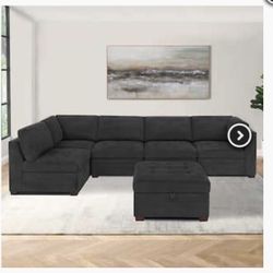 Thomasville Tisdale Modular Sectional 6-piece Dark Gray with Storage Ottoman