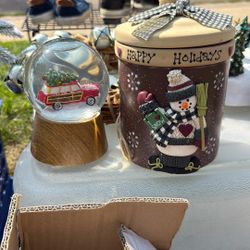 Holiday Cookie jar And snow Globe