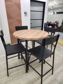 Round Bar-Height Table and 4 Chairs Set