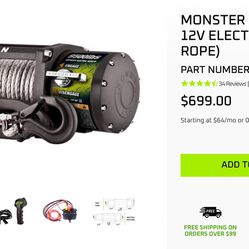 MONSTER WINCH 9500 LBS 12V ELECTRIC (SYNTHETIC ROPE)