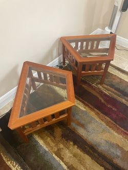 Pair of Mission Style Glass Top End Tables