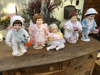 5 Porcelain Danbury Mint Girl Dolls