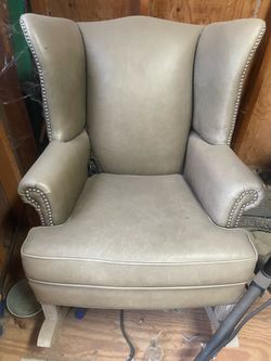 Leather Wingback Armchair with Nailhead Trim