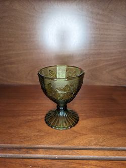 MCM Vintage FTD 1975 Green Glass Oak Leaf Goblet