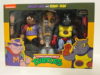 NECA Teenage Mutant Ninja Turtles Mighty Hog & Rhino-Man Cartoon Figures TMNT