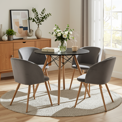 Homy Casa Chad 5PC Dining Set 31.5” Round Black Dining Table with 4 Ynez Grey Upholstered Chairs