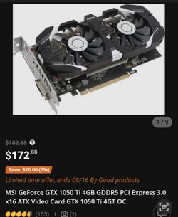 MSI GeForce GTX 1050 Ti 4 GB GDDR5 PCI Express 3.0 *16 ATX VIDEO Card GTX 1050 Ti 4 GT OC