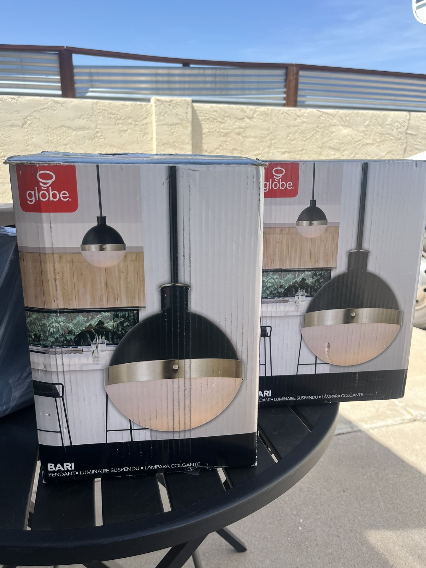 New Set of 2 Pendant Lights Globe Electric 65773 , Black, Matte Finish, Brass Accents