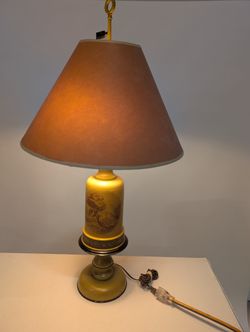 Vintage Style Mustard Yellow Table Lamp with Scenic Design