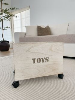 Wooden Toy Storage Box on Wheels - Natural